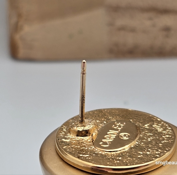 Vintage Carolee Gold Tone Button Dome Stud Earrings 80s 90s w/14K Posts - Picture 7 of 9